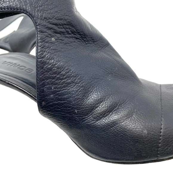 Vince Addie Cutout Black Leather‎ Sandal Wood Heels Size US 8 - Picture 9 of 14